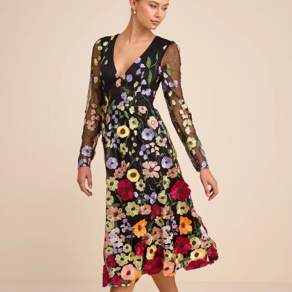 Floral Embroidered Black Dress